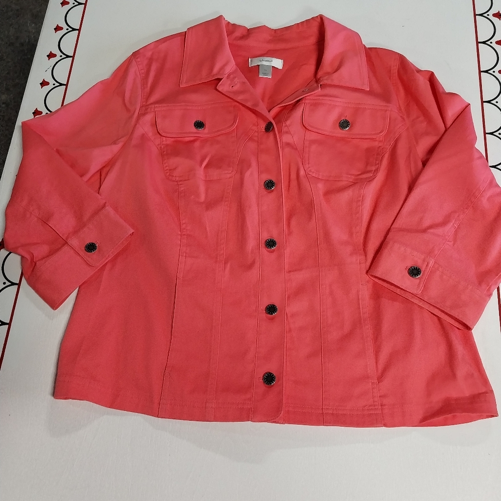 CJ Banks Pink Jean Jacket with 3/4 Sleeves